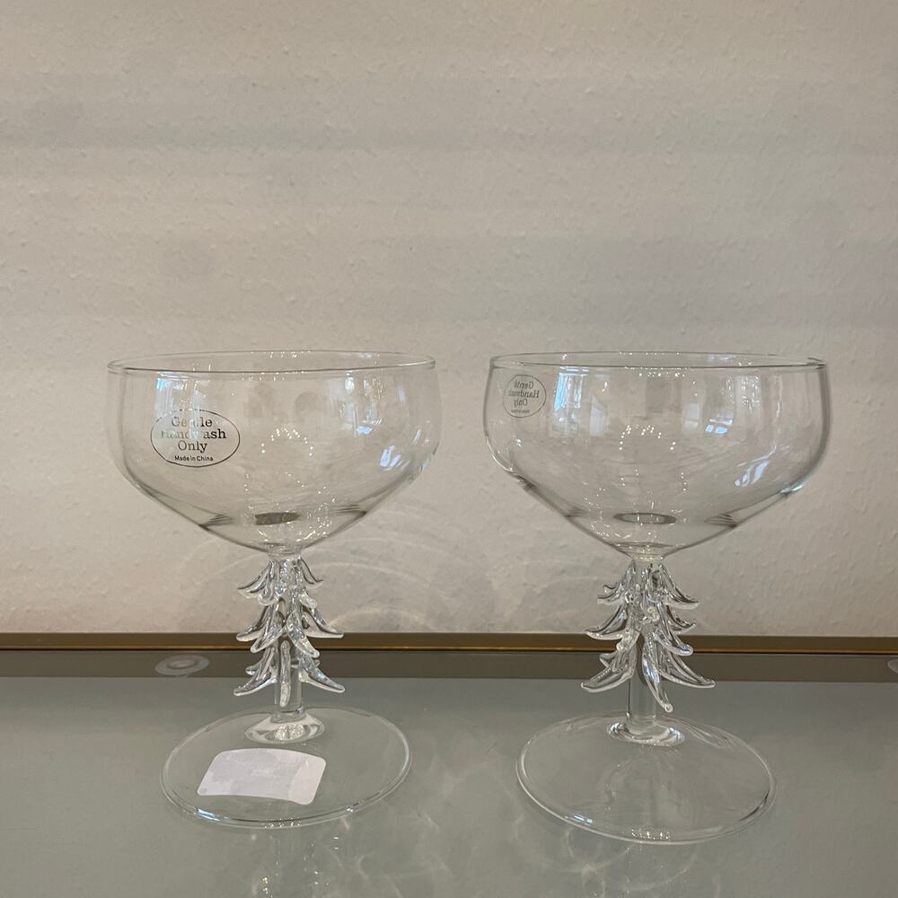 Christmas Tree Coupe Wine Glass Set of 2 Holiday Glam Barware New - Picture 5 of 10